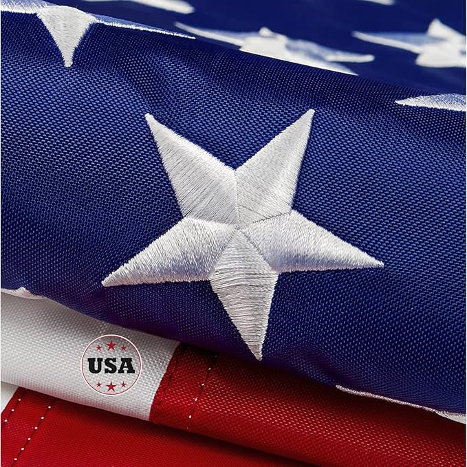 American Flag 6x10ft Long Lasting for Outside, Heavy Duty Nylon, Embroidered Stars, Brass Grommets, Perfect for Outdoor US Flags Show Your Patriotism