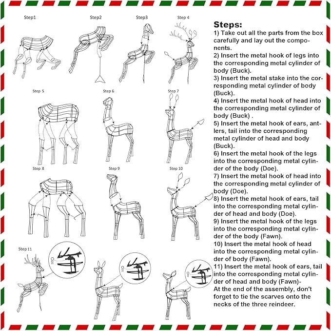 Lulu Home Set of 3 Pre-lit White Reindeer with 255 LEDs Clear White Lights, 3D Light Up Glittered Standing Reindeer Family for Xmas Lighted Holiday Display Indoor Outdoor