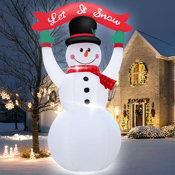 12 Feet Inflatable Christmas Banner Snowman Outdoor Holiday Decoration with LED Lights Christmas Inflatable Decor Seasonal Lawn Garden Entrance Party Décor Happy Festive Atmosphere