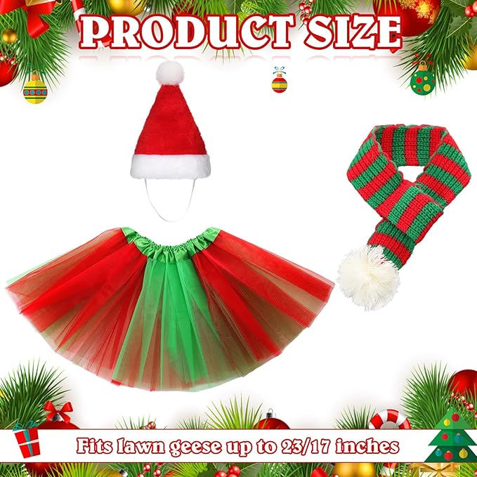 3 Pcs Christmas Porch Goose Outfit for 23'' Lawn Porch Goose Statue Clothes Santa Hat Tutu Costume for Xmas Yard Lawn