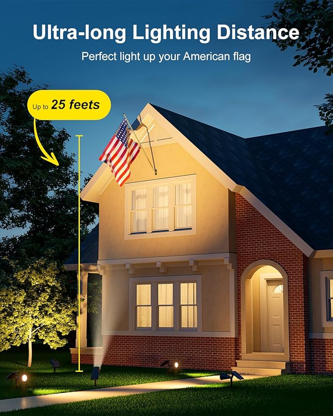 4 Pack Solar Spotlights Outdoor Waterproof for Tree, Statue, Flower, Mailbox, Bush, Wall, Bright LED Outside Landscape Flood Lights for Focus Uplighting Yard, Garden, Driveway, Walkway, House, Fence