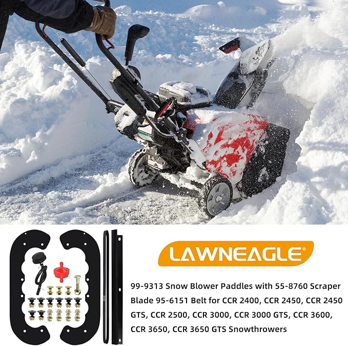99-9313 Snow Blower Paddles with 55-8760 Scraper Blade 95-6151 Drive Belt Replaces Toro 99-9313 Kit, 88-0771, Toro 55-8760 for Toro CCR 2400, CCR 2450, CCR 3000, CCR 3650 Snowthrowers