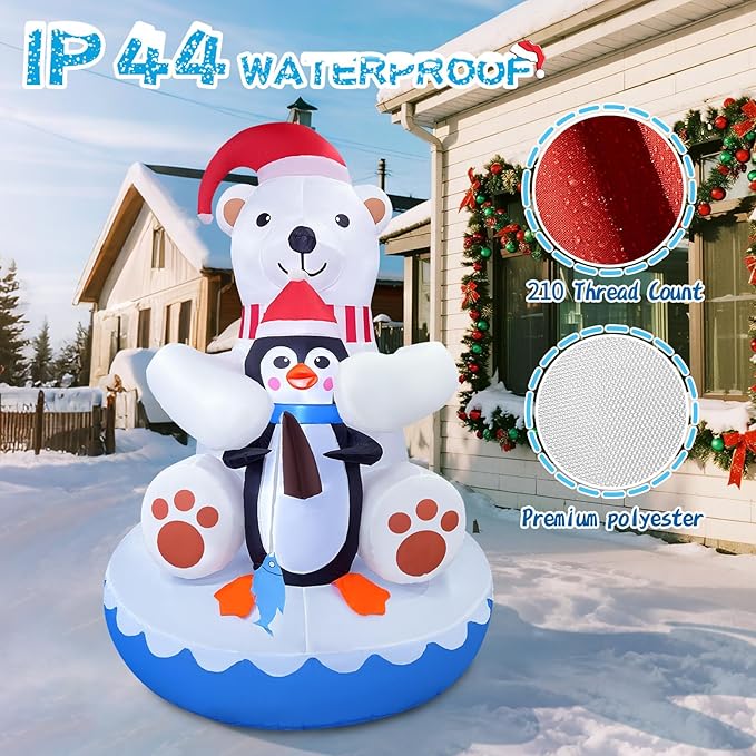 2025 Christamas Inflatable Polar Bear 6FT Polar Bear and Penguin Fishing Christmas Inflatables Outdoor Decoration Xmas Blow Up Decor with 4 Built-in LEDs for Holiday Party Yard Garden Lawn Decor