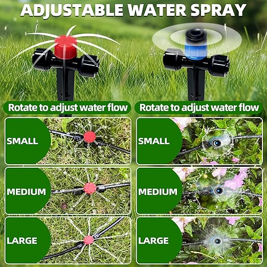 50FT Drip Irrigation System, 2025 Quick Connector Garden Irrigation System, Adjustable Nozzle, Garden Watering System with 1/4 '' Pipe, Garden, Vegetable, Greenhouse, Lawn Sprinkler