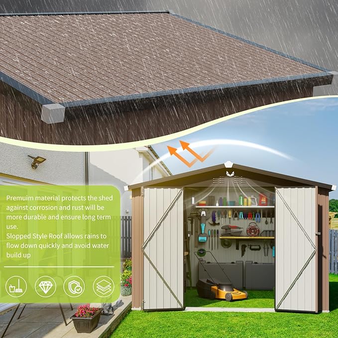 10x12 FT Outdoor Storage Shed, Metal Shed with Lockable Door, Large Heavy Duty Tool Sheds, Outside Waterproof Storage Building