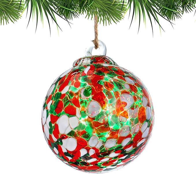 Hand Blown Glass Gazing Balls for Garden Hanging Friendship Balls Christmas Ball Ornaments for Xmas Tree Decoration (Red - C)