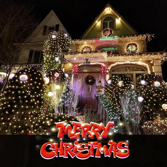 Led Christmas Net Lights Outdoor Christmas Decorations Lights 150LED 6ftx4ft, Connectable Outdoor Fairy Mesh String Lights for Party, Holiday, Wedding, Tree, Bushes Decorations (Warm White)