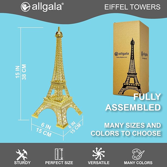 allgala 15" Eiffel Tower Statue Decor Alloy Metal, Gold