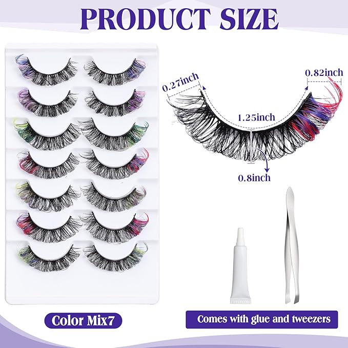 Geelin 7 Pcs Porch Goose Outfit Eyelash for 23/17'' Plastic Lawn Goose Statue Mink Fake Lashes with Color End 3D Salon Eyelashes Reusable for Lawn Patio Art Decoration