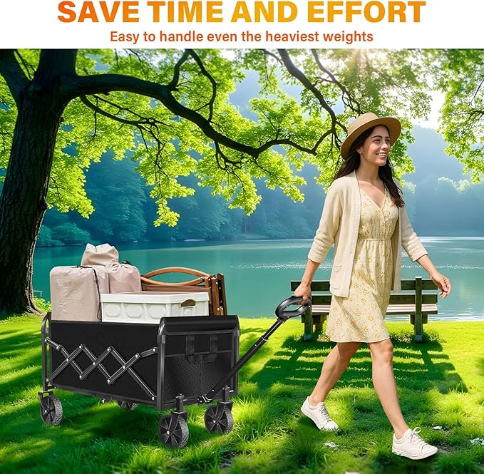 Wagons Carts Foldable - Collapsible Wagon Cart with Wheels Foldable - Folding Utility Heavy Duty Wagons Carts for Grocery Camping Sports Shopping Garden