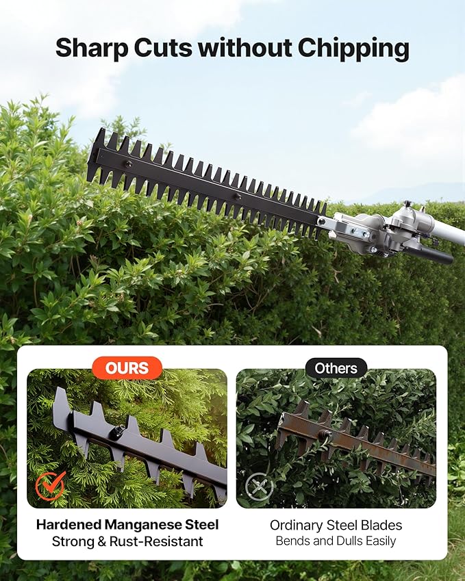 Gas Chainsaw with Extension Pole VEVOR, Top Handle 12 Inch, 26cc 2-Cycle 7-in-1 Pole Saw Multi-Tool w/Safety Gear—Hedge Trimmer, String Trimmer/Weed Eater, Edger, Brush Cutter (3T/40T)