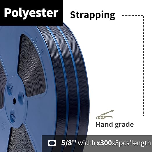 Heavy Duty Packaging 3pcs 5/8"(16mm) x 0.35" x 330'Black Industrial-Grade Polyester(PET) Strapping Roll,Pallet Strap Coil for Packaging Strapping Tool- 1400 lbs Break Strength（990ft Black)