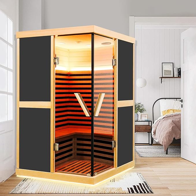 Infrared Sauna 2 Person Saunas Wooden Home Spa Room Canadian Hemlock Wood APP Control 1980W Low-EMF Indoor Saunas, 47.24 * 47.24 * 75.59Inch