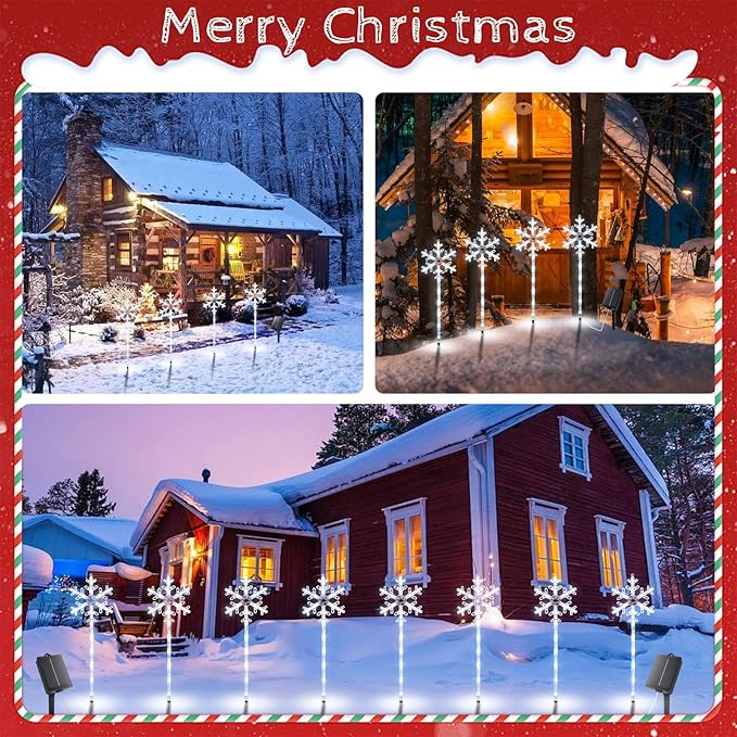 Solar Christmas Pathway Lights Outdoor Decorations, Solar Powered Snowflake Lights, Waterproof Xms Garden Stake Lights Outdoor Christmas Decorations for Patio Yard Porch Lawn, 8 Pack(White)