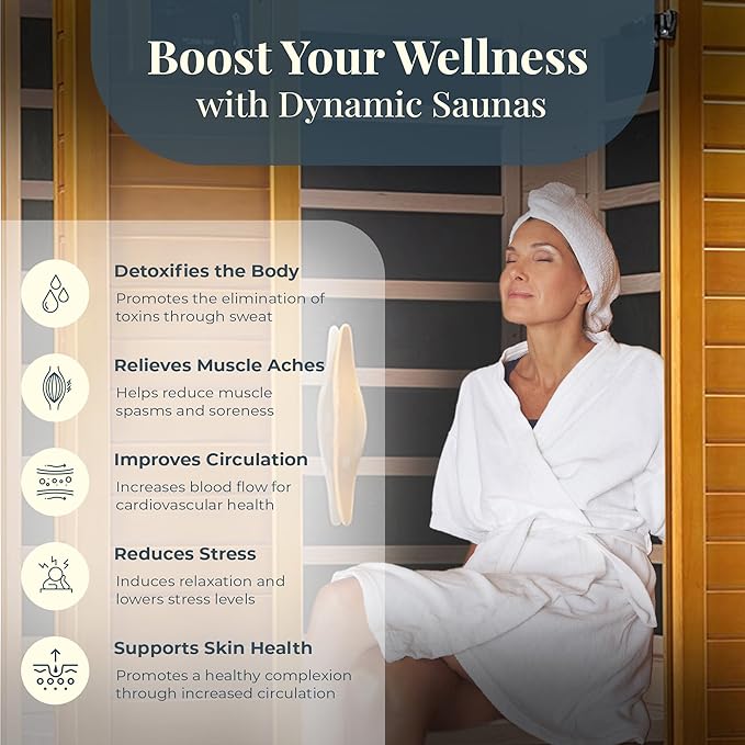 DYNAMIC SAUNAS 2-Person Low EMF FAR Infrared Sauna with Chromotherapy Lighting and Speakers, Maxxus Toulouse - Personal Indoor Dry Heat Sauna for Home & Gym – Made from Canadian Hemlock, 75"