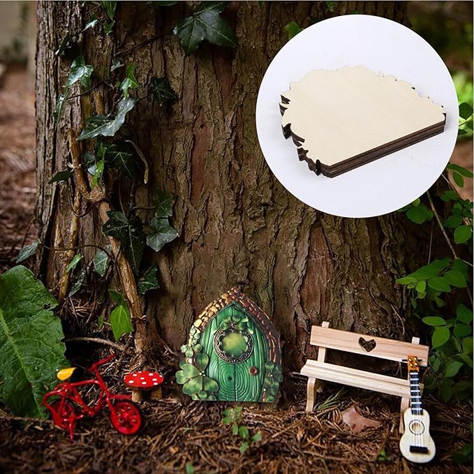 Miniature Fairy Door, Wooden Gnome Door for Trees Wall, Fairy Garden Outdoor Decor Accessories