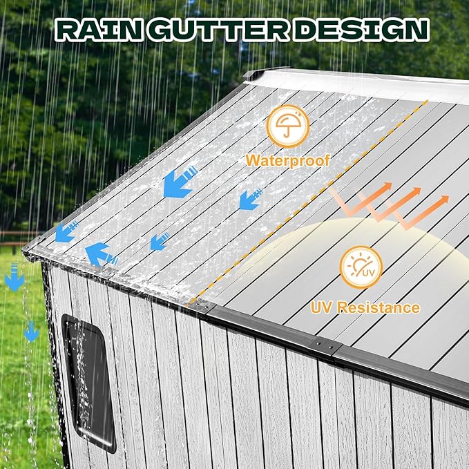 MELLCOM 8 x 8 FT Resin Storage Shed with Floor, Outdoor Storage Tool Shed with Windows and Lockable Door for Pool Supply, Bike, Lawnmower