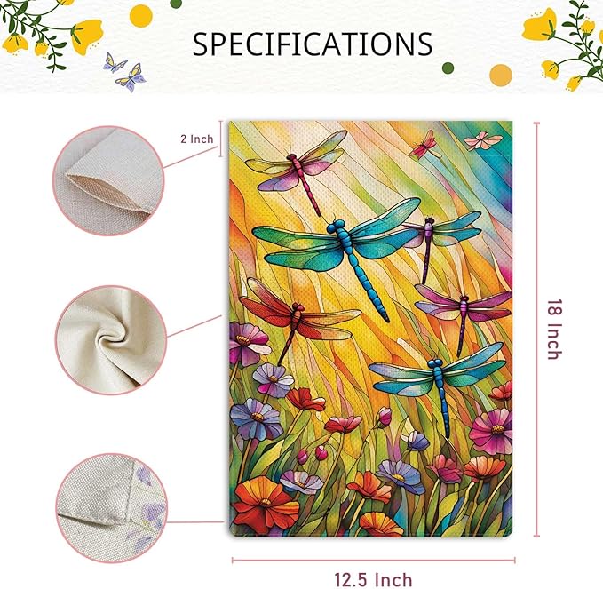 Spring Summer Dragonfly Garden Flag Floral Flowers Garden Flag Vertical Double Sided Rustic Farmland Burlap Yard Lawn Outdoor Decor 12.5x18"