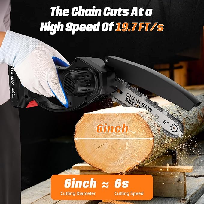 Mini Chainsaw Cordless, 6 inch Electric Chain Saw, Lightweight and Portable, Suitable for Women/Elderly/DIY Enthusiasts, with Two 21V2000mAh Batteries for Tree Pruning and Wood Cutting