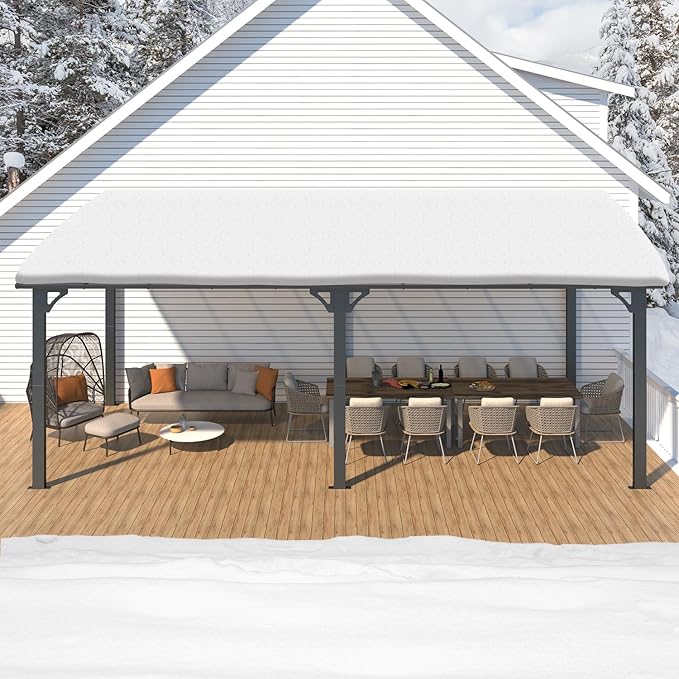 AECOJOY 20' x 10' Outdoo Gazebo for Patio, Large Wall-Mounted Pergolas and Gazebos Clearance Hard Top 10x20 Lean to Metal Gazebo Shelter Patio Roof, Heavy Duty Awnings for Patio, Decks
