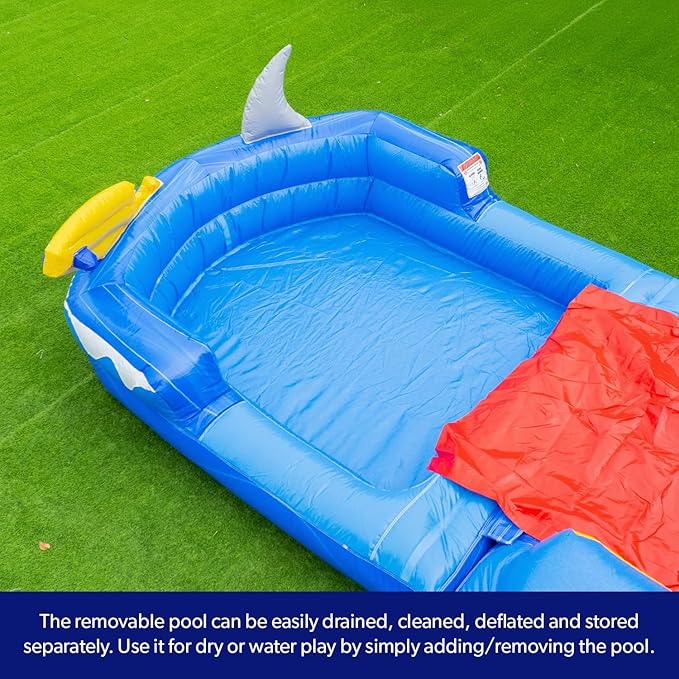 HERO KIDDO Ocean Shark Commercial Grade Lightweight Premium Bounce House Water Slide with Detachable Pool for Kids and Adults (with Blower), Basketball Hoop, Outdoor Indoor, Wet Dry Combo
