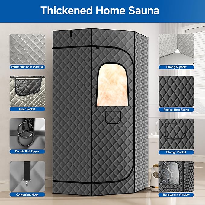 Portable Steam Sauna, Steam Sauna Tent Full Body Personal Sauna Room with 3L 1500W Steam Generator, Remote Control, Remote Control, 9 Levels Heat, 90 Mins Timer,Foldable Chair