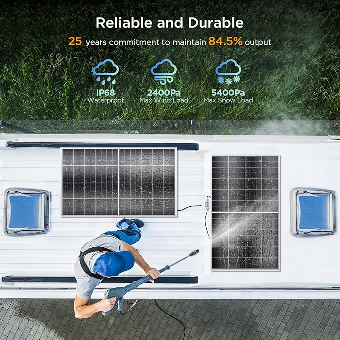 N-Type 16BB 400W Bifacial Solar Panel, 2Pcs 200 Watt Solar Panel 12V, 25% High Efficiency Monocrystalline PV Module,for RV Van Trailer Camper Marine Rooftop Home Off Grid (200w 2-Pack Silver)