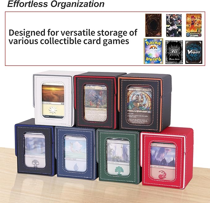 AFIING MTG Deck Box for Commander Display, Fits 100 Double Sleeved Cards, Magic Commander TCG Card Storage Box with 2 Dividers, Drawstring Bag and 1 Toploader (White/Grey)