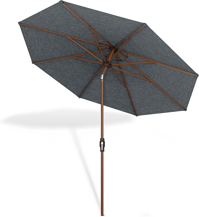 Midtown Umbrellas Sunbrella Umbrella Outdoor Patio Umbrella 2-8 Feet in Cast Slate Acrylic Fabric - Auto-Tilt Aluminum Frame For Backyard Umbrella, Deck Umbrella & Porch Umbrella - Wooden Pole