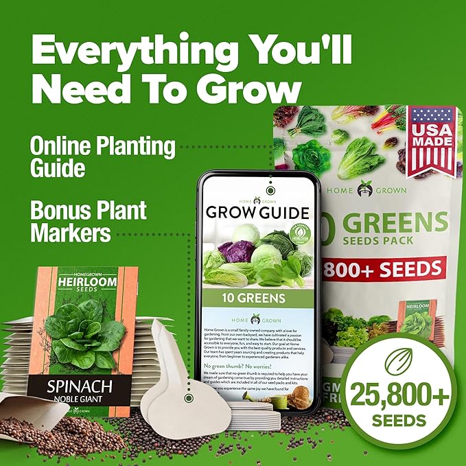 5,000+ Heirloom Lettuce Seeds for Planting Indoors - 95% Germination, Non-GMO Greens Seeds, (10 Varieties): Kale, Spinach, Butter, Romaine, Arugula & More - Lettuce Seeds for Hydroponic Home Garden