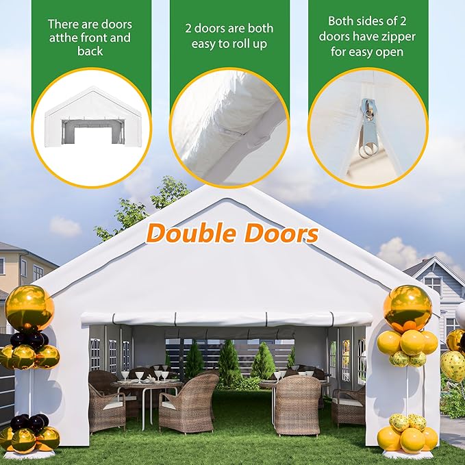 20x32 FT Heavy Duty Party Tent, White Outdoor Canopy with Removable Sidewalls & 3 Storage Bags, Waterproof Gazebo for Wedding, Camping, BBQ, and Commercial Events