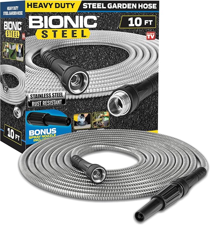 BIONIC STEEL 10Ft Short Garden Hose, 10 Ft x 5/8 In. Connector Hose for Reel, Leak Proof Connection, Heavy Duty, Non Kinking, Flexible, Hose Extension