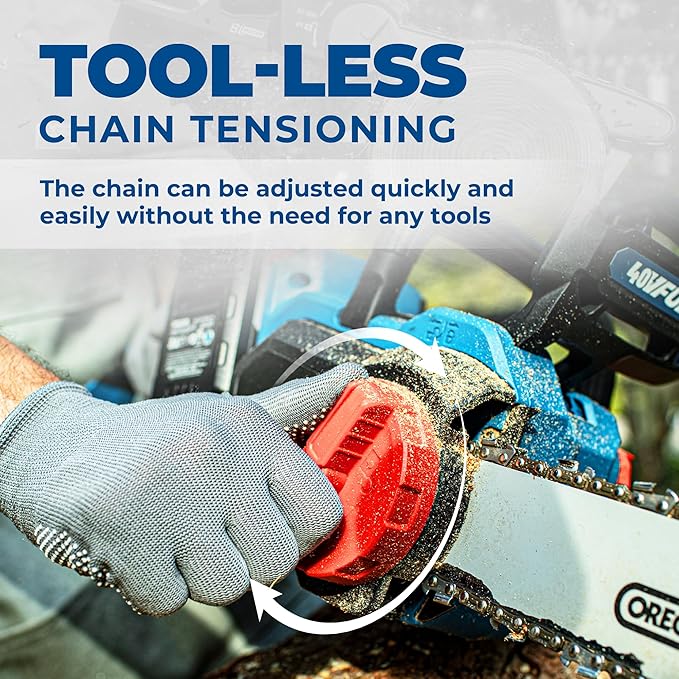Dong Cheng Brushless Cordless Chainsaw 16 Inch, 40V Battery Chainsaw with Tool-Free Chain Tensioning, Instant-Stop Chain Brake, Includes 2 × 4.0Ah Batteries & Charger, Ideal for Tree & Wood Cutting