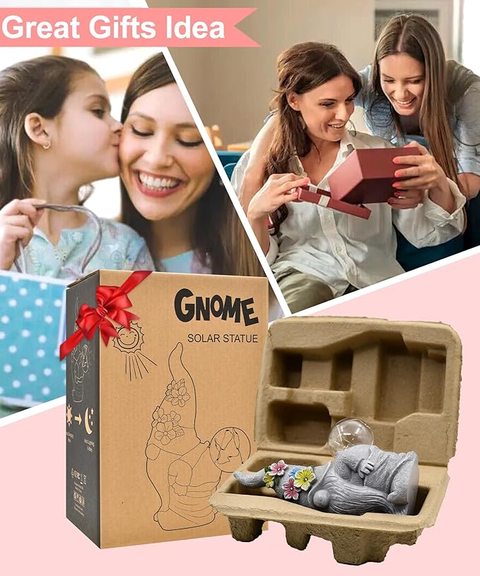 Qeeman Garden Decor Gnome Blow Bubbles: Outdoor Decorations Yard Art Statues for Patio Balcony Lawn Figurine - Gifts for Mom Grandma