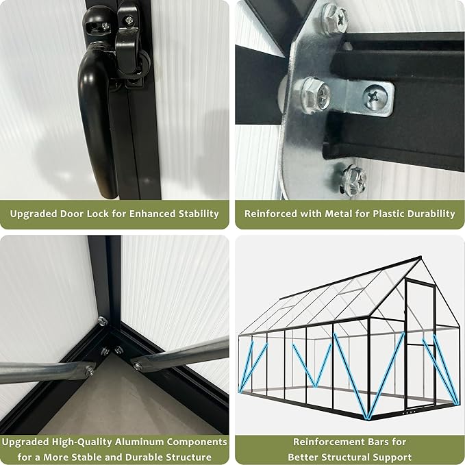HOOYEAH Green Houses for Outside, 6 x 12 FT Polycarbonate Greenhouse with Lockable Door, Heavy Duty Winter Greenhouses for Outdoors, Aluminum Sunroom Plant Care House