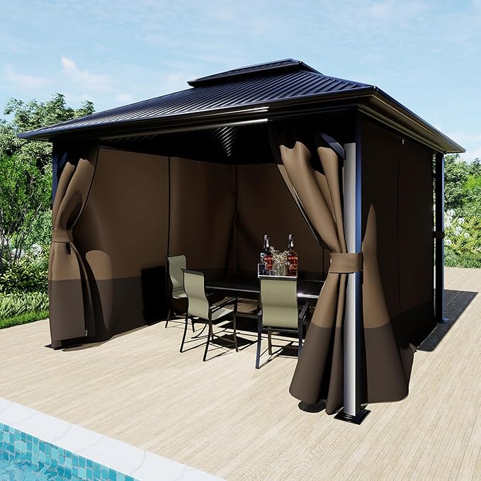 BPS 12' x 12' Gazebo Curtain Privacy 4-Panel Sidewall Outdoor Replacement Shade (Only Curtain)