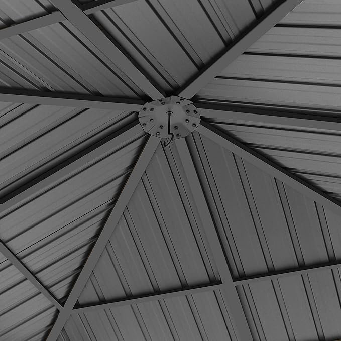 TOOLPORT Hardtop Gazebo 10x10 ft with Steel Roof - 4 Side Panels in Champagne - Approx. 3.54x3.54 in Aluminium Poles