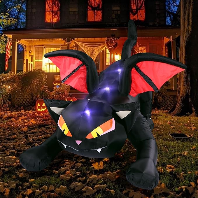 Sizonjoy 7.5FT Halloween Inflatables Decoration Outdoor Lighted Black Cat Decoration Outdoor with Wings,Halloween Blow Up Decor for Yard Lawn Garden Party Decor