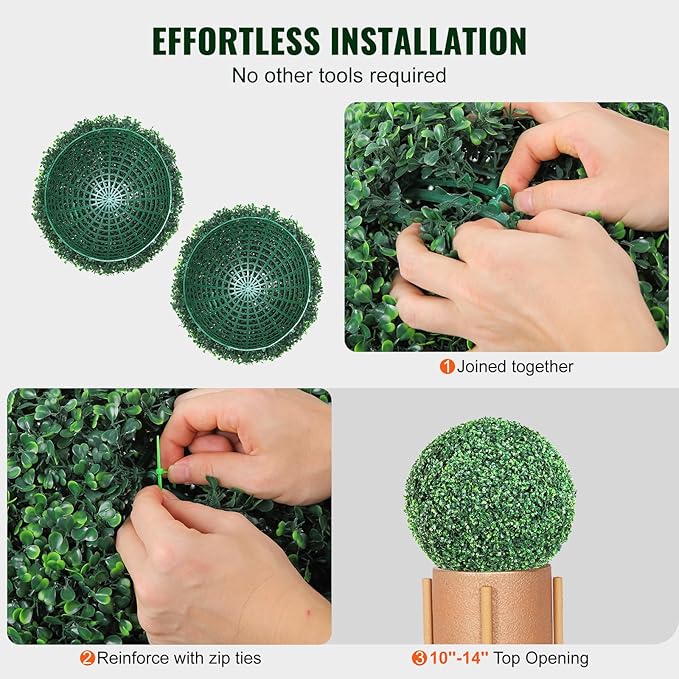 VEVOR 2 Pcs 16” Artificial Plant Topiary Ball, 4 Layers Faux Boxwood Balls, All-Year Green Faux Plant Decorative Balls for Backyard, Balcony,Garden, Wedding and Home Décor