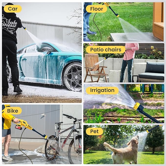 Cordless Pressure Washer Portable with 2 x 4000mAh Batteries,Jet Hawk - Max 652 PSI with 6 in 1 Spray Nozzles, 5m Hose, Soap Dispenser Bottle for Patio Cleaning and Car Washing