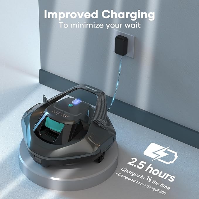 AIPER Cordless Robotic Pool Cleaner, Pool Vacuum Lasts 90 Mins, LED Indicator, Self-Parking, Ideal for Above-Ground Flat Pool up to 860 sq.ft