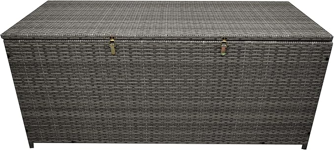 Oakland Living Grey Indoor and Outdoor Balcony Patio Deck Porch Pool 113 Gallon Wicker Storage Box Trunk Bin with Metal Frame