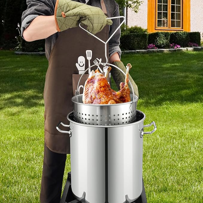 ARC 52QT Stainless Steel Stockpot With 200,000BTU Propane Burner, Seafood Boil Pot and Burner with Basket and Steamer Rack, Cookware for Crawfish Crab Shrimp Lobster Boil, Turkey Fryer, Tamale Steamer