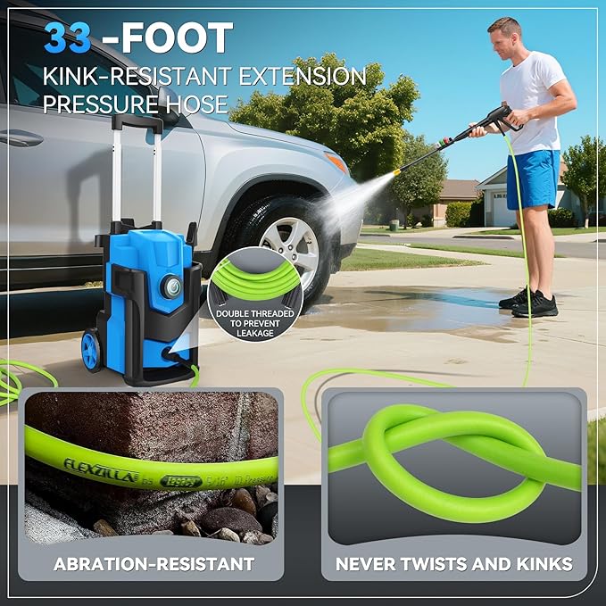 Pressure Cleaner, 5000 PSI 4.0 GPM Heavy Duty Power Cleaner, with 4 Nozzles,Foam Cannon,33FT Hose Reel and 500ml Soap Bottle for Home/Cars(Light Blue)