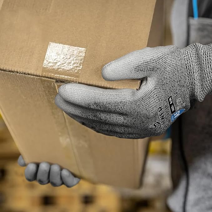 Schwer 12 Pairs ANSI A5 Cut Resistant Work Gloves, Cut Proof Gloves with PU Coating, Used for Metal Fabrication, WoodWorking, Construction, Non Slip, Durable, XS, CR3088