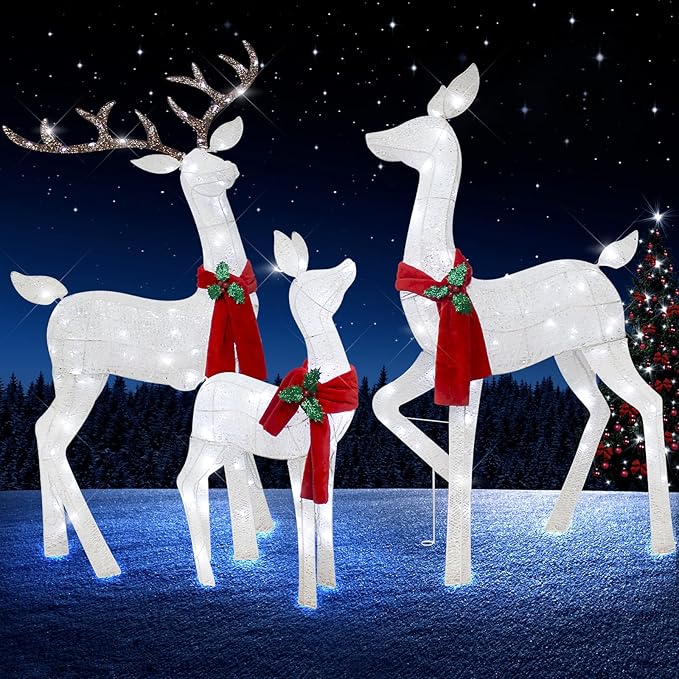 61" 3D Christmas Reindeer Family Set - Light Up Outdoor Decorations With White Lights
