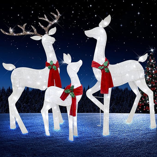 61" 3D Christmas Reindeer Family Set - Light Up Outdoor Decorations With White Lights