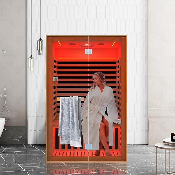 Far Infrared Sauna Home Sauna Indoor Sauna for 2 Person, 7 Color LED Dry Sauna Room with Low EMF 1950W for Home Gym, Canadian Hemlock Wood