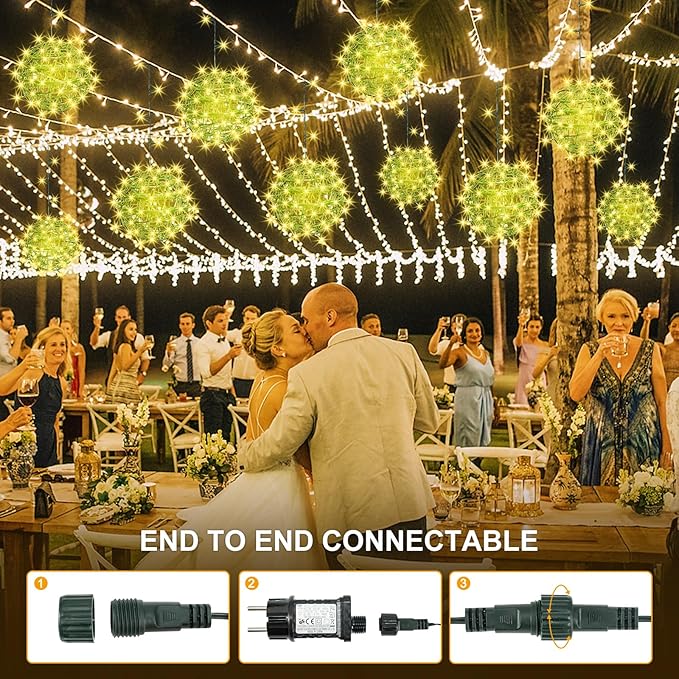 Christmas String Lights Outdoors,4 Pack 7.98" Sphere Ball Tree Garden Globe Lights for Home, Party, Christmas, Porch Patio,Wedding, Garden,Tree Decoration with Memory Function Plug