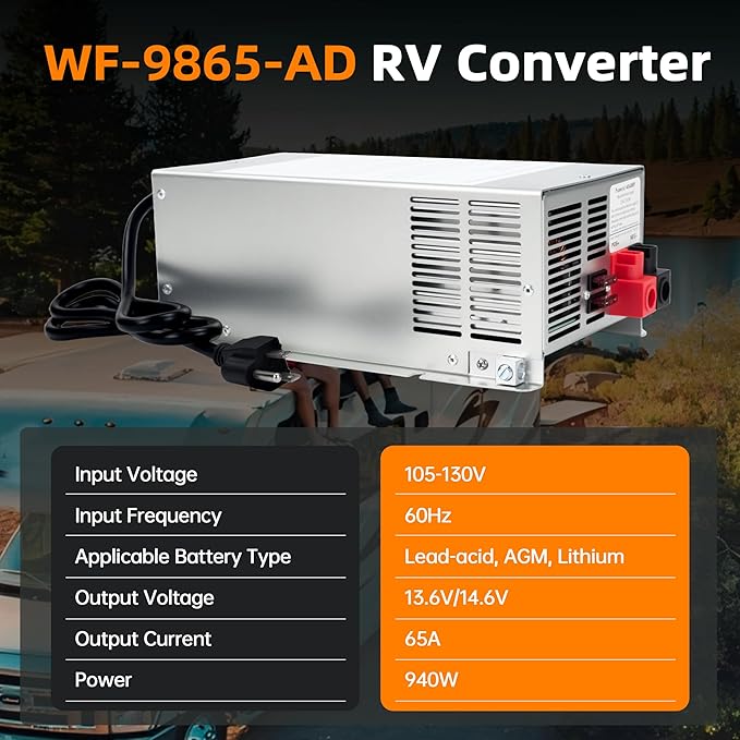 Upgrade WF-9865-AD 65 Amp RV Power Converter Charger, Replace for RV Camper WF-9800 Series, WF-9865, WF-9865-AD, for Lead-Acid/Lithium Battery Three-Stage Charge Rv Converter 65 Amp